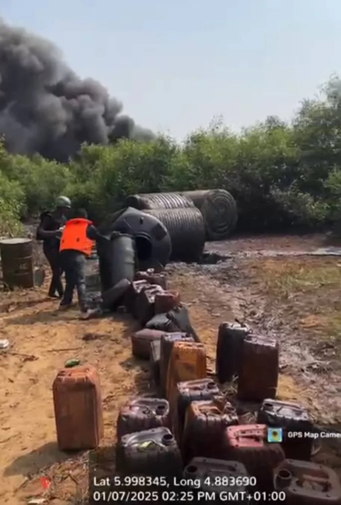 Nigerian Navy Destroys 9 Illegal Refineries Sites, 35,000 Litres Of Crude Oil In Ondo State