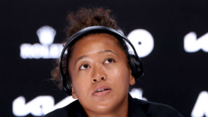 Naomi Osaka addresses the media after bowing out to injury