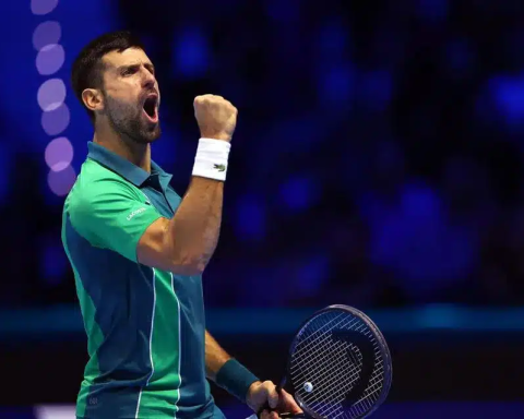 Novak Djokovic reacts after a good delivery