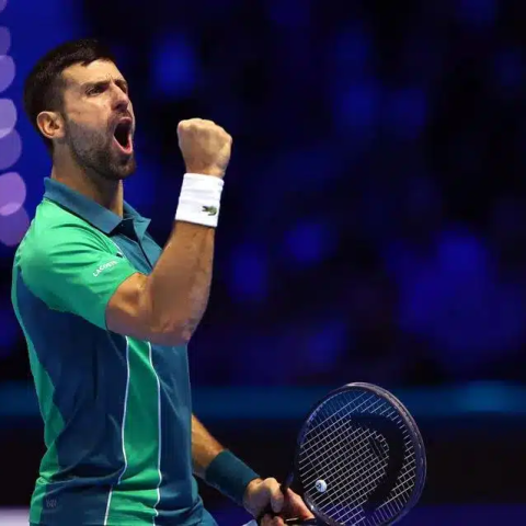 Novak Djokovic reacts after a good delivery