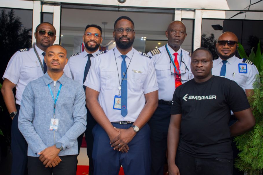 Capt. Chibuzo Mbanefo (centre) with Air Peace Flight Operations Management team