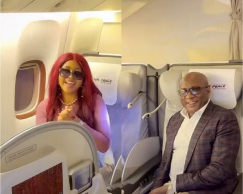 Popular Actress Regina Daniels Shares Blissful Moments On Air Peace Flight To London