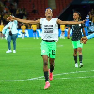 Rasheedat Ajibade celebrates after scoring at the Women's world cup