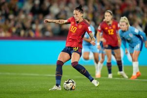 Spain forward Jenni Hermoso had her penalty saved by England keeper Mary Earps