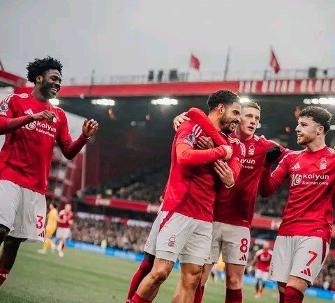 super Eagles and Nottingham Forest defender Ola Aina celebrates with teammates