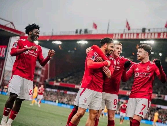 super Eagles and Nottingham Forest defender Ola Aina celebrates with teammates