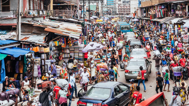 African city market streets (Balogun) Lagos, Nigeria, West Africa